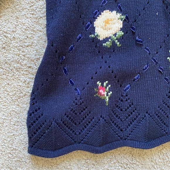 NWT ~ VTG ~ 1990s ~ Susan Bristol ~ Navy Sweater ~ Embroidered Flower ~ Size L - Picture 4 of 7